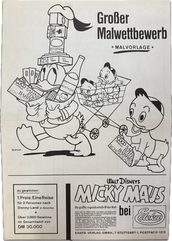 Micky Maus Werbe- Ankündigungsplakat aus dem Jahr 1966 zum großen EDEKA Malwettbewerb