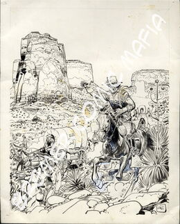 Original Titelbildzeichnung Jean Giraud Leutnant Blueberry Aufruhr im Westen (Zack Album 19) aus dem Jahr 1977