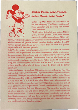 Micky Maus Beilage - Abozettel “Lieber Vater, liebe Mutter…” von 1958 aus Heft 46
