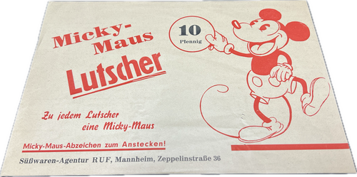 Süßwaren-Agentur Ruf - Werbeankündigungskleinplakat für Micky Maus Lutscher