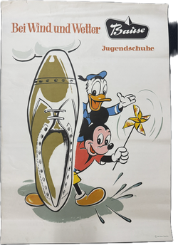 Micky Maus Werbeplakat für Bause Kinderschuh (Wohl 50er Jahre) Motiv: Micky und Donald
