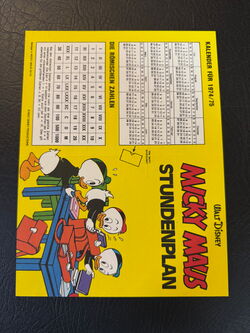 Micky Maus Beilage Stundenplan aus Heft 34 von 1974