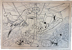 Fix und Foxi Originalzeichnung - Zirkusaction mit Papageien