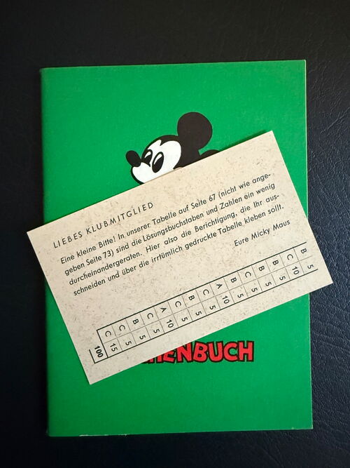 Micky Maus Klub Taschenbuch (Ehapa Verlag ab 1957) Ausgabe: 1963 (grün) mit seltenen Korrekturzettel