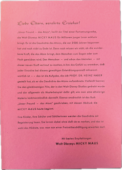 Micky Maus Beilage - Rosa Atomzettel von 1958 aus Heft 1