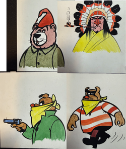 Felix Zeichner Heinz Fechner (1920-2004) - 4  kleine  Farbfigurzeichnungen im Comicstil auf Künstlerkarton
