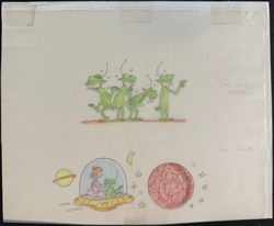Originalzeichnung mit Farboverlay zur Serie „Die kleinen grünen Männchen“ von Pat Mallet