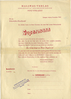 Supermann (1950, Supermann Verlag)  Din A4 Bestellblatt