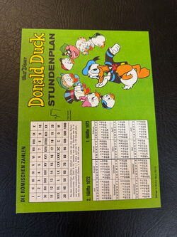 Micky Maus Beilage Stundenplan aus Heft 35 von 1972