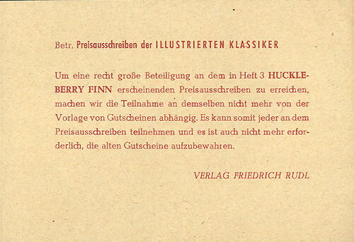Illustrierte Klassiker (Rudl) BEILAGENZETTEL aus Heft 2