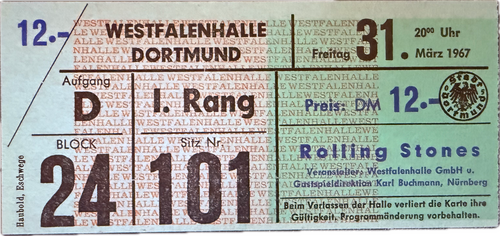 Rolling Stones  - Original Eintrittskarte zum Konzert vom 31.03.1967 in der Westfalenhalle Dortmund (Motiv 319)