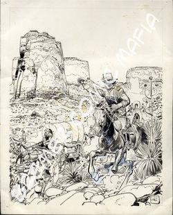 Originalzeichnung von Jean Giraud. Titelbildzeichnung zur deutschsprachigen Ausgabe „Aufruhr im Westen“ 