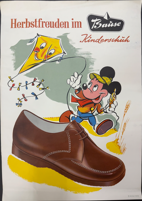 Micky Maus Werbeplakat für Bause Kinderschuh (Wohl 50er Jahre)
