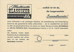 Illustrierte Klassiker (Rudl) GUTSCHEINBEILAGENZETTEL aus Heft 6