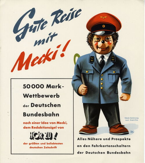 HörZu Ankündigungswerbeplakat mit dem beliebten Igel „Gute Reise mit Mecki“