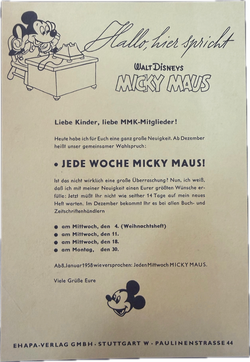 Micky Maus Beilage Wöchentlicher Zettel von 1957 aus Heft 24
