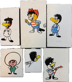 Felix Zeichner Heinz Fechner (1920-2004) - 6er Set kleiner Farbfigurzeichnungen im Comicstil auf Künstlerkarton
