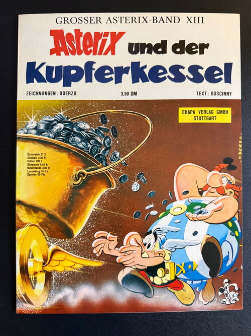 Asterix Erstauflage Softcover (Ehapa Verlag, ab 1968) Album 13: Kupferkessel mit loser Beilage und doppel eingebundener Arnie Seite. Unikatverdächtig 