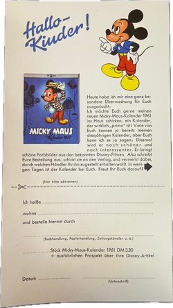 Micky Maus 1960 - Kalenderbeilage (deutsche Version) aus Heft 46