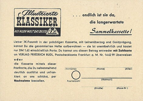 Illustrierte Klassiker (Rudl) GUTSCHEINBEILAGENZETTEL aus Heft 6